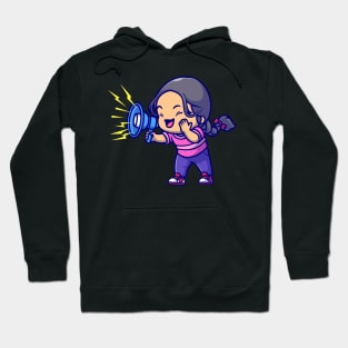 Cute Girl Holding Megaphone Cartoon Hoodie